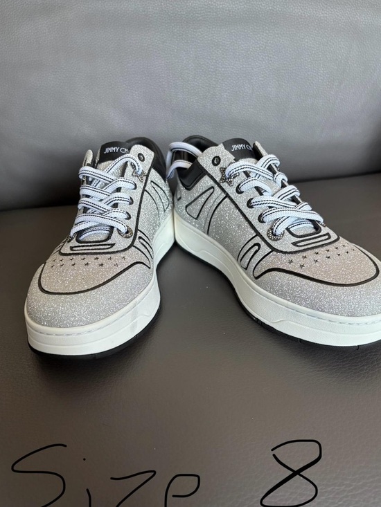 Jimmy Choo Shoes - Jimmy Choo Silver Glitter Low-Top Sneakers with Black Trim